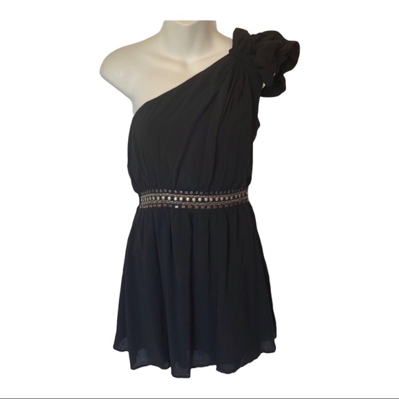 YA Los Angeles One Shoulder, Crêpe Like Material Lg Bow Black Short Dress Party - Picture 3 of 15